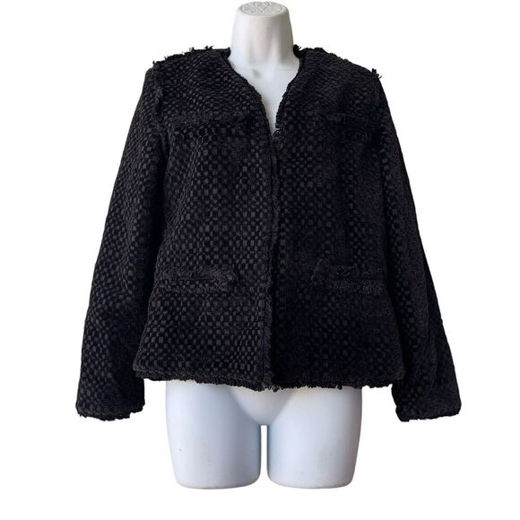 Hunter Bell New York Coco Tweed Jacket Size 6 Wool Nylon Black  Open Front $565 - Picture 1 of 3